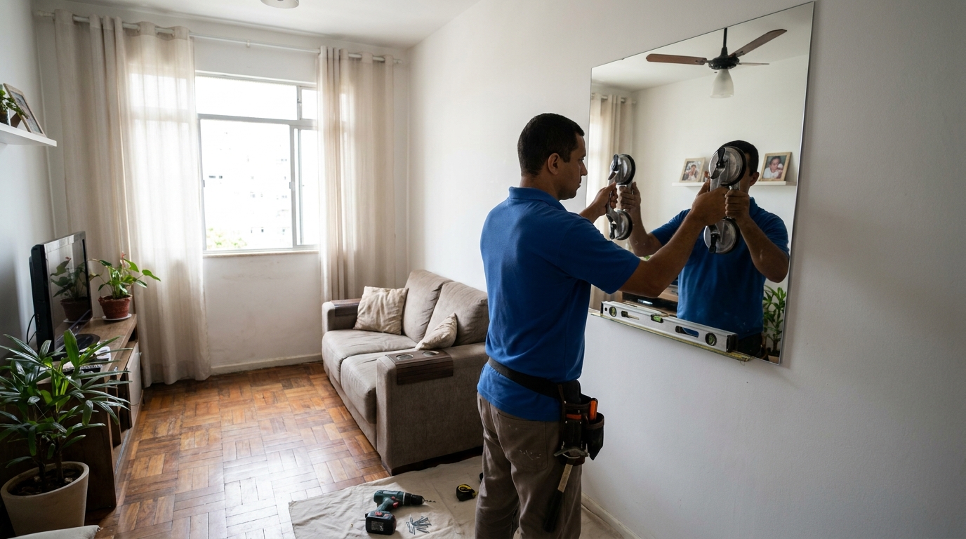 Espelho sob medida com parquet em Campo Grande-MS